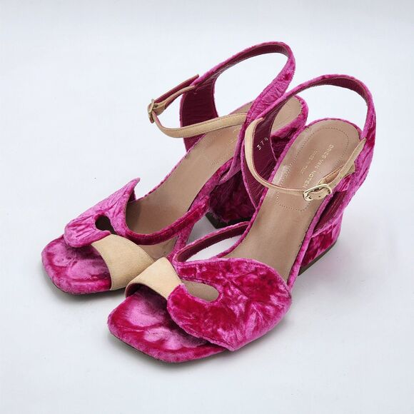 Dries Van Noten Pink Velvet Sandal Heels Size 37.5 EU - Picture 3 of 12